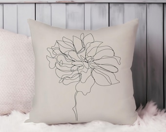 Floral Throw Pillow Soft Cushion Cover Neutral Beige Bohemian Minimalist Square Flower Decorative Accent Pillowcase Gift, Black, Beige