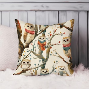 Owls Throw Pillow Soft Cushion Cover Owl Pattern Animals Cottage Square Decorative Accent Pillowcase Gift, Brown, Beige