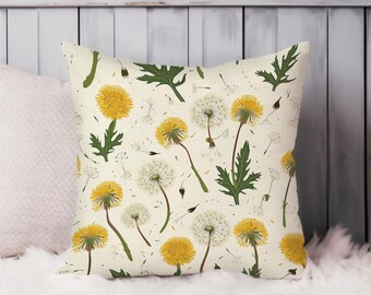 Dandelion Throw Pillow Soft Cushion Cover Botanical Modern Square Decorative Accent Pillowcase Gift, Green, Yellow