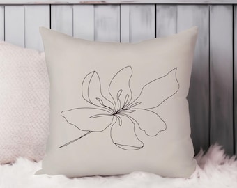 Floral Throw Pillow Soft Cushion Cover Neutral Beige Minimalist Flower Modern Square Decorative Accent Pillowcase Gift, Beige, Black