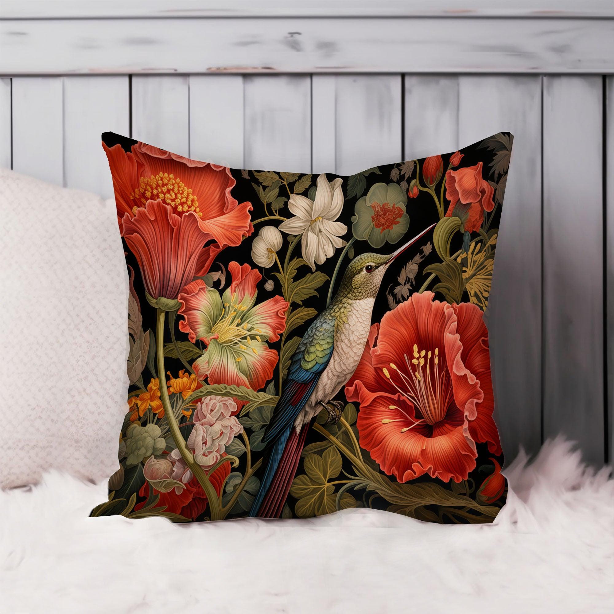 Hummingbird Hibiscus Watercolor Floral Pillow Cover Bird 