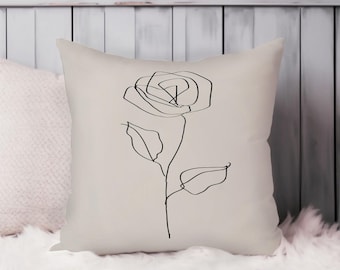 Floral Throw Pillow Soft Cushion Cover Neutral Beige Bohemian Minimalist Square Flower Decorative Accent Pillowcase Gift Black Beige