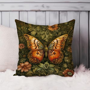 Butterfly William Morris Throw Pillow Soft Cushion Cover Cottage Square Decorative Accent Pillowcase Gift Green Orange