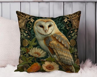 Owl William Morris Throw Pillow Soft Cushion Cover Animals Cottage Square Decorative Accent Pillowcase Gift, Brown, Green