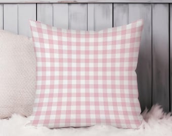 Pink Gingham Pattern Throw Pillow Soft Cushion Cover Pink Plaid Checkered Modern Square Decorative Accent Pillowcase Gift, Pink, White