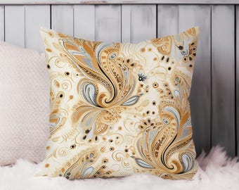 Bohemian Paisley Throw Pillow Soft Cushion Cover Boho Paisley Pattern Square Decorative Accent Pillowcase Gift, Brown, Beige