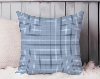 Plaid Throw Pillow Soft Cushion Cover Blue Plaid Patterns Modern Square Decorative Accent Pillowcase Gift, Blue, White