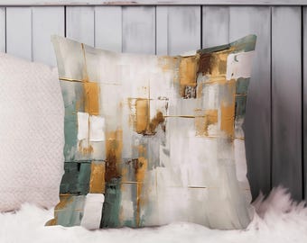 Abstract Throw Pillow Soft Cushion Cover Transitional Brush Strokes Modern Square Decorative Accent Pillowcase Gift, Gold, Gray