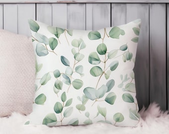 Eucalyptus Leaves Botanical Throw Pillow Soft Cushion Cover Leaf Cottage Square Decorative Accent Pillowcase Gift White Green