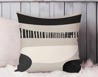 Abstract Scandinavian Throw Pillow Soft Cushion Cover Abstract II' Shapes Mid-Century Modern Square Decorative Pillowcase Gift, Black, Gray