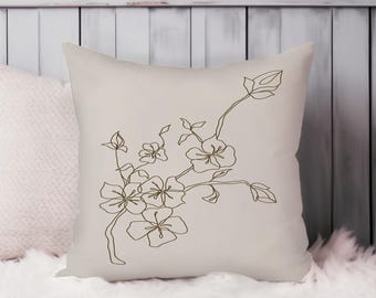 Floral Throw Pillow Soft Cushion Cover Neutral Beige Bohemian Minimalist Square Flower Decorative Accent Pillowcase Gift, Black, Beige