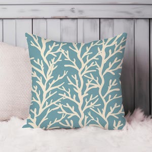 Beach and Coastal Throw Pillow Soft Cushion Cover Coastal Coral Pattern Corals Nautical Square Decorative Accent Pillowcase Gift Blue Beige