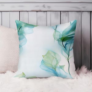Botanical Throw Pillow Soft Cushion Cover &#39;Botanical Dreams VII&#39; Leaves Modern Square Decorative Accent Pillowcase Gift, Green, Blue