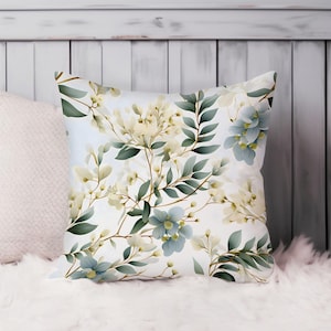 Botanical Throw Pillow Soft Cushion Cover &#39;Floral Dreams Flowers VII&#39; Modern Square Decorative Accent Pillowcase Gift, Green, Beige
