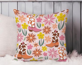 Western Cowgirl Throw Pillow Soft Cushion Cover Wild West Cowboy Rodeo Southwestern Square Decorative Accent Pillowcase Gift, Pink, Yellow
