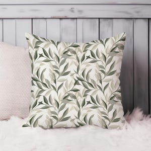 Botanical Throw Pillow Soft Cushion Cover Rustic Muted Plant Leaves Leaf Square Decorative Pillowcase Gift, Green, White