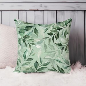 Botanical Throw Pillow Soft Cushion Cover Spring Cottage Square Decorative Accent Pillowcase Gift, Green, White