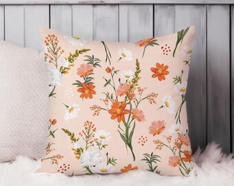 Floral Throw Pillow Soft Cushion Cover Dreaming of Flowers Square Decorative Accent Pillowcase Gift, Pink, Green