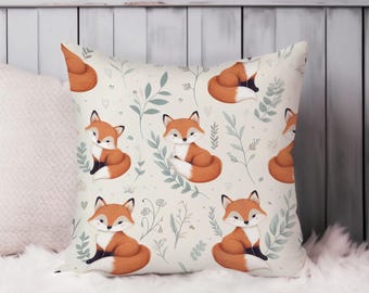 Fox Throw Pillow Soft Cushion Cover Animals Foxes Cottage Square Decorative Accent Pillowcase Gift, Orange, Green