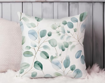 Eucalyptus Leaves Botanical Throw Pillow Soft Cushion Cover Leaf Cottage Square Decorative Accent Pillowcase Gift White Green