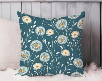 Dandelion Throw Pillow Soft Cushion Cover Botanical Modern Square Decorative Accent Pillowcase Gift, Blue, Yellow