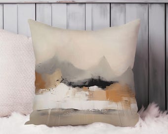 Abstract Transitional Throw Pillow Soft Cushion Cover Landscape Modern Square Decorative Accent Pillowcase Gift Beige, Gray