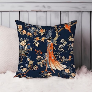 Japanese Throw Pillow Soft Cushion Cover &#39;Asian Kimono Pattern I&#39; Asian Cultures Square Decorative Pillowcase Gift, Red, Blue
