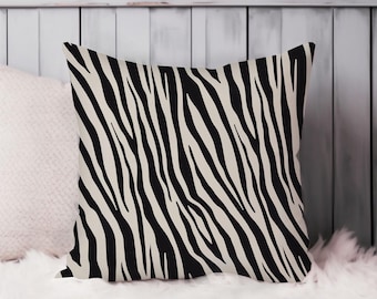 Zebra Print Throw Pillow Soft Cushion Cover 'Zebra Pattern II' Animals Modern Square Decorative Accent Pillowcase Gift, Black, White
