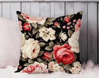 Floral Throw Pillow Soft Cushion Cover Dreaming of Shabby Chic Flowers XVII Shabby Chic Square Decorative Accent Pillowcase Gift Red Green