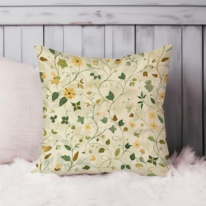Botanical Throw Pillow Soft Cushion Cover Spring Flowers Pattern Cottage Square Decorative Accent Pillowcase Gift, Green, Yellow