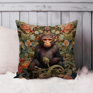 Monkey William Morris Throw Pillow Soft Cushion Cover Cottage Square Decorative Accent Pillowcase Gift, Brown, Green