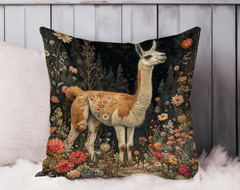 Llama William Morris Throw Pillow Soft Cushion Cover Animals Cottage Square Decorative Accent Pillowcase Gift, Brown, Green