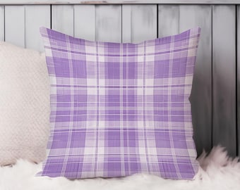 Purple Plaid Pattern Throw Pillow Soft Cushion Cover Modern Square Decorative Accent Pillowcase Gift, Purple, White
