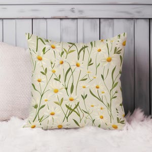 Botanical Throw Pillow Soft Cushion Cover &#39;Spring Flowers Pattern IV&#39; Floral Cottage Square Decorative Accent Pillowcase Gift, Green, Yellow