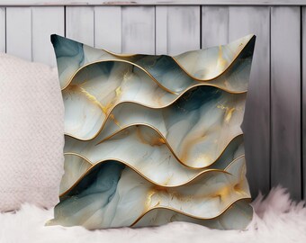 Abstract Throw Pillow Soft Cushion Cover 'Abstract Dreams III' Shapes Modern Square Decorative Accent Pillowcase Gift, Gray, Gold