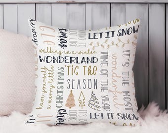 Christmas Throw Pillow Soft Cushion Cover Xmas Modern Square Holiday Decorative Accent Pillowcase Gift, White, Gold