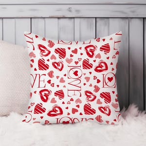 Valentine&#39;s Day Throw Pillow Soft Cushion Cover Modern Cute Hearts Love Quotes Square Decorative Accent Pillowcase Gift, Red, White