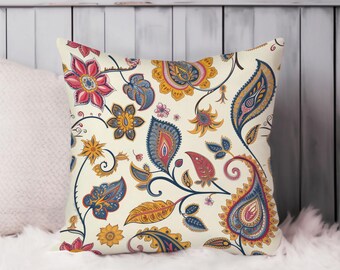 Bohemian Paisley Throw Pillow Soft Cushion Cover Boho Paisleys Patterns Bohemian Square Decorative Accent Pillowcase Gift, Blue, Yellow
