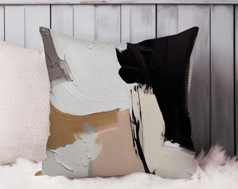 Abstract Throw Pillow Soft Cushion Cover Brush Strokes Modern Square Decorative Accent Pillowcase Gift Beige, Gray