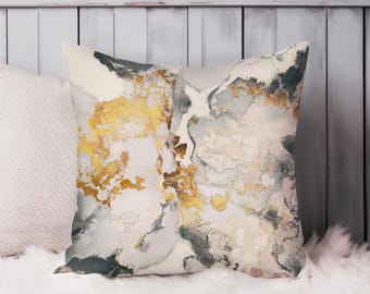 Abstract Throw Pillow Soft Cushion Cover Brush Strokes Transitional Square Decorative Accent Pillowcase Gift, Gold, Gray