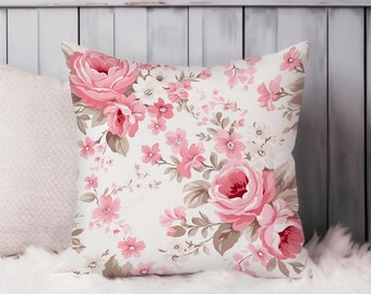 Pink Shabby Chic Floral Throw Pillow Soft Cushion Cover Flowers Square Decorative Accent Pillowcase Gift