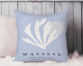 Matisse Botanical Throw Pillow Soft Cushion Cover Matisse Shell Soft Blue Bohemian Square Decorative Accent Pillowcase Gift, Blue, White