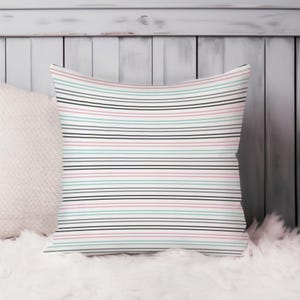 Striped Throw Pillow Soft Cushion Cover &#39;Pink & Mint Stripes&#39; Patterns Modern Square Decorative Accent Pillowcase Gift, Black, Pink
