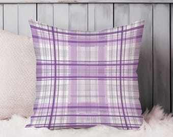 Plaid Throw Pillow Soft Cushion Cover 'Purple Plaid Pattern II' Modern Square Decorative Accent Pillowcase Gift, Purple, White
