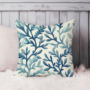 Beach and Coastal Throw Pillow Soft Cushion Cover Coastal Coral Marine Life Nautical Square Decorative Accent Pillowcase Gift Blue
