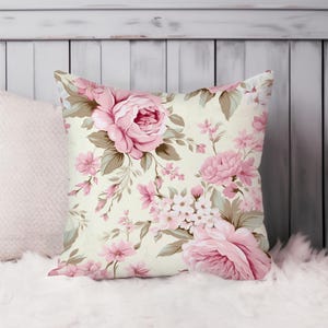 Floral Shabby Chic Throw Pillow Soft Cushion Cover Flowers Square Decorative Accent Pillowcase Gift Pink Green