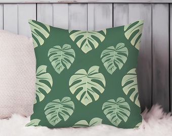 Monstera Leaves Botanical Throw Pillow Soft Cushion Cover Leaf Pattern Tropical Square Decorative Accent Pillowcase Gift, Green