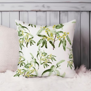 Botanical Throw Pillow Soft Cushion Cover &#39;Botanical Plant Leaves III&#39; Tropical Leaf Square Decorative Pillowcase Gift, Green, White