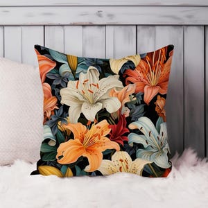 Tropical Floral Throw Pillow Soft Cushion Cover &#39;Lily Flowers XII&#39; Tropical Square Decorative Accent Pillowcase Gift, Red, Blue