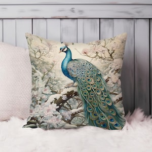 Peacock William Morris Throw Pillow Soft Cushion Cover Cottage Square Decorative Accent Pillowcase Gift Blue Green